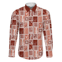 Vintage Aloha Block Quilt Family Matching Tank Maxi Dress and Hawaiian Shirt Red Inspired Lei Motifs LT9 Dad's Shirt - Long Sleeve Red - Polynesian Pride