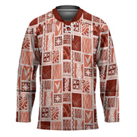 Vintage Aloha Block Quilt Hockey Jersey Red Inspired Lei Motifs - Polynesian Pride
