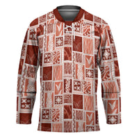 Vintage Aloha Block Quilt Hockey Jersey Red Inspired Lei Motifs - Polynesian Pride