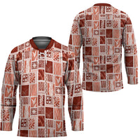 Vintage Aloha Block Quilt Hockey Jersey Red Inspired Lei Motifs - Polynesian Pride