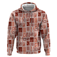 Vintage Aloha Block Quilt Hoodie Red Inspired Lei Motifs - Polynesian Pride