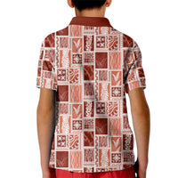 Vintage Aloha Block Quilt Kid Polo Shirt Red Inspired Lei Motifs - Polynesian Pride