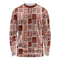 Vintage Aloha Block Quilt Long Sleeve Shirt Red Inspired Lei Motifs - Polynesian Pride