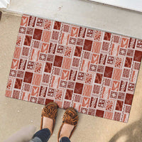 Vintage Aloha Block Quilt Rubber Doormat Red Inspired Lei Motifs - Polynesian Pride