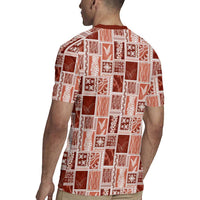 Vintage Aloha Block Quilt Rugby Jersey Red Inspired Lei Motifs - Polynesian Pride