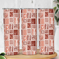 Vintage Aloha Block Quilt Skinny Tumbler Red Inspired Lei Motifs - Polynesian Pride