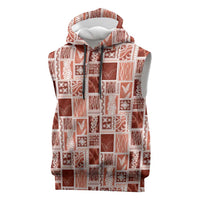 Vintage Aloha Block Quilt Sleeveless Hoodie Red Inspired Lei Motifs - Polynesian Pride