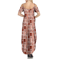 Vintage Aloha Block Quilt Summer Maxi Dress Red Inspired Lei Motifs - Polynesian Pride