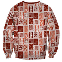 Vintage Aloha Block Quilt Sweatshirt Red Inspired Lei Motifs - Polynesian Pride