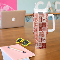 Vintage Aloha Block Quilt Tumbler With Handle Red Inspired Lei Motifs - Polynesian Pride