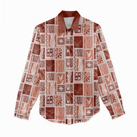 Vintage Aloha Block Quilt Women Casual Shirt Red Inspired Lei Motifs - Polynesian Pride