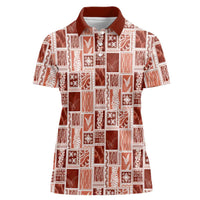 Vintage Aloha Block Quilt Women Polo Shirt Red Inspired Lei Motifs - Polynesian Pride