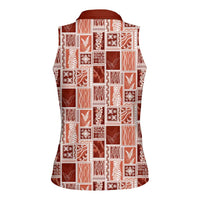 Vintage Aloha Block Quilt Women Sleeveless Polo Shirt Red Inspired Lei Motifs - Polynesian Pride