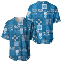 Vintage Hawaiian Quilting Patterns Baseball Jersey Blue Style Tribal Fabric Patchwork - Polynesian Pride