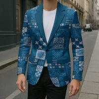 Vintage Hawaiian Quilting Patterns Blazer Blue Style Tribal Fabric Patchwork - Polynesian Pride