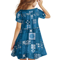 Vintage Hawaiian Quilting Patterns Family Matching Off The Shoulder Long Sleeve Dress and Hawaiian Shirt Blue Style Tribal Fabric Patchwork LT9 - Polynesian Pride