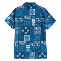 Vintage Hawaiian Quilting Patterns Family Matching Short Sleeve Bodycon Dress and Hawaiian Shirt Blue Style Tribal Fabric Patchwork - Polynesian Pride