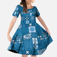 Vintage Hawaiian Quilting Patterns Family Matching Summer Maxi Dress and Hawaiian Shirt Blue Style Tribal Fabric Patchwork - Polynesian Pride