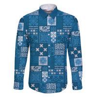 Vintage Hawaiian Quilting Patterns Family Matching Tank Maxi Dress and Hawaiian Shirt Blue Style Tribal Fabric Patchwork - Polynesian Pride