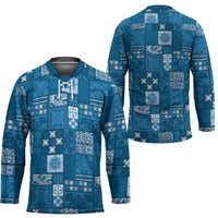 Vintage Hawaiian Quilting Patterns Hockey Jersey Blue Style Tribal Fabric Patchwork - Polynesian Pride