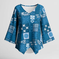 Vintage Hawaiian Quilting Patterns Kimono Sleeve Blouse Blue Style Tribal Fabric Patchwork - Polynesian Pride