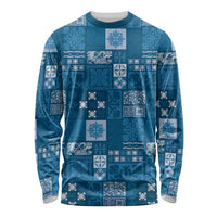 Vintage Hawaiian Quilting Patterns Long Sleeve Shirt Blue Style Tribal Fabric Patchwork - Polynesian Pride