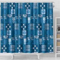 Vintage Hawaiian Quilting Patterns Shower Curtain Blue Style Tribal Fabric Patchwork - Polynesian Pride