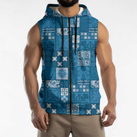 Vintage Hawaiian Quilting Patterns Sleeveless Zip Hoodie Blue Style Tribal Fabric Patchwork - Polynesian Pride