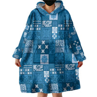 Vintage Hawaiian Quilting Patterns Wearable Blanket Hoodie Blue Style Tribal Fabric Patchwork - Polynesian Pride