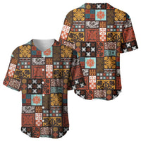 Vintage Hawaiian Quilting Patterns Baseball Jersey Brown Style Tribal Fabric Patchwork - Polynesian Pride