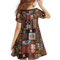 Vintage Hawaiian Quilting Patterns Family Matching Long Sleeve Bodycon Dress and Hawaiian Shirt Brown Style Tribal Fabric Patchwork LT9 - Polynesian Pride