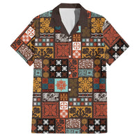 Vintage Hawaiian Quilting Patterns Family Matching Long Sleeve Bodycon Dress and Hawaiian Shirt Brown Style Tribal Fabric Patchwork LT9 Dad's Shirt - Short Sleeve Brown - Polynesian Pride