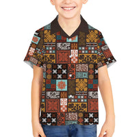 Vintage Hawaiian Quilting Patterns Family Matching Puletasi and Hawaiian Shirt Brown Style Tribal Fabric Patchwork - Polynesian Pride