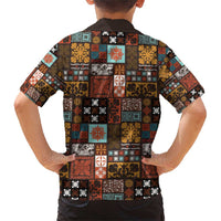 Vintage Hawaiian Quilting Patterns Family Matching Short Sleeve Bodycon Dress and Hawaiian Shirt Brown Style Tribal Fabric Patchwork LT9 - Polynesian Pride