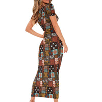 Vintage Hawaiian Quilting Patterns Family Matching Short Sleeve Bodycon Dress and Hawaiian Shirt Brown Style Tribal Fabric Patchwork LT9 - Polynesian Pride