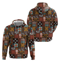 Vintage Hawaiian Quilting Patterns Hoodie Brown Style Tribal Fabric Patchwork - Polynesian Pride