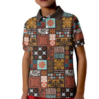Vintage Hawaiian Quilting Patterns Kid Polo Shirt Brown Style Tribal Fabric Patchwork - Polynesian Pride