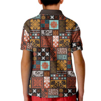 Vintage Hawaiian Quilting Patterns Kid Polo Shirt Brown Style Tribal Fabric Patchwork - Polynesian Pride