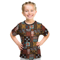 Vintage Hawaiian Quilting Patterns Kid T Shirt Brown Style Tribal Fabric Patchwork - Polynesian Pride