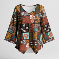 Vintage Hawaiian Quilting Patterns Kimono Sleeve Blouse Brown Style Tribal Fabric Patchwork - Polynesian Pride