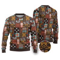 Vintage Hawaiian Quilting Patterns Ugly Christmas Sweater Brown Style Tribal Fabric Patchwork - Polynesian Pride