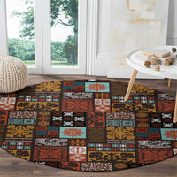 Vintage Hawaiian Quilting Patterns Round Carpet Brown Style Tribal Fabric Patchwork - Polynesian Pride
