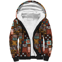 Vintage Hawaiian Quilting Patterns Sherpa Hoodie Brown Style Tribal Fabric Patchwork - Polynesian Pride
