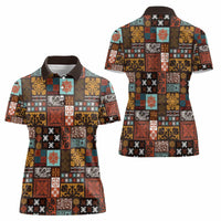 Vintage Hawaiian Quilting Patterns Women Polo Shirt Brown Style Tribal Fabric Patchwork - Polynesian Pride