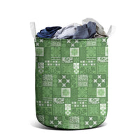 Vintage Hawaiian Quilting Patterns Laundry Basket Green Style Tribal Fabric Patchwork - Polynesian Pride
