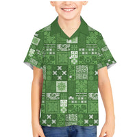 Vintage Hawaiian Quilting Patterns Family Matching Mermaid Dress and Hawaiian Shirt Green Style Tribal Fabric Patchwork - Polynesian Pride