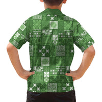 Vintage Hawaiian Quilting Patterns Family Matching Off The Shoulder Long Sleeve Dress and Hawaiian Shirt Green Style Tribal Fabric Patchwork LT9 - Polynesian Pride
