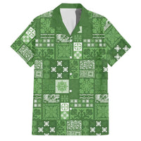Vintage Hawaiian Quilting Patterns Family Matching Off The Shoulder Long Sleeve Dress and Hawaiian Shirt Green Style Tribal Fabric Patchwork LT9 Dad's Shirt - Short Sleeve Green - Polynesian Pride