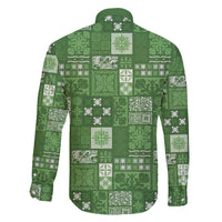 Vintage Hawaiian Quilting Patterns Family Matching Off Shoulder Short Dress and Hawaiian Shirt Green Style Tribal Fabric Patchwork - Polynesian Pride