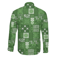 Vintage Hawaiian Quilting Patterns Family Matching Off Shoulder Short Dress and Hawaiian Shirt Green Style Tribal Fabric Patchwork - Polynesian Pride